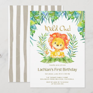 Safari Cute Lejon Vild En första födelsedag Party Inbjudningar