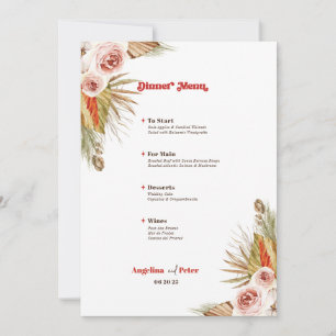Safari Desert Boho Flowers Bröllop Menu Inbjudningar