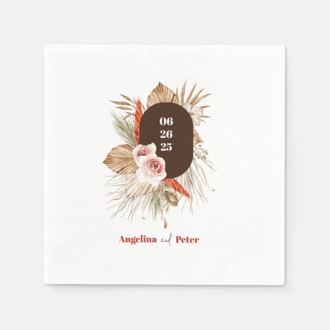 Safari Desert Boho Flowers Bröllop Pappersservett (Framsidan)