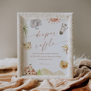 SAFARI Diaper Raffle Baby Shower Game Sign Poster