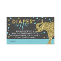 Safari Diaper Raffle Biljett, Aqua, Faux Glitter