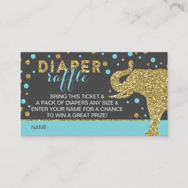 Safari Diaper Raffle Biljett, Aqua, Faux Glitter Tilläggskort (Framsida)