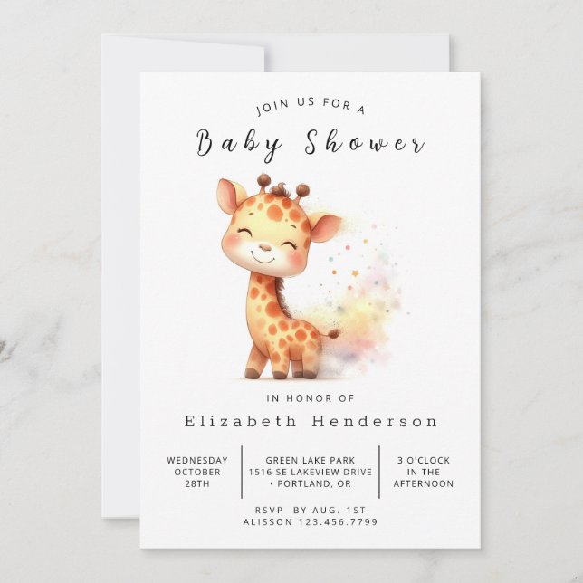 Safari Digital Giraffe Baby Shower Inbjudningar (Framsida)