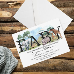 Safari Djungel Afrika Djur mamor Baby Shower   Inbjudningar