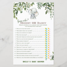 Safari Djungel Elefant Baby Shower Spel UTRYCKT