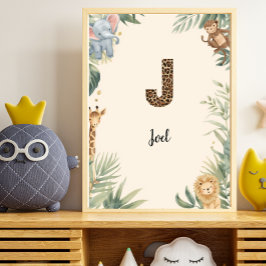 Safari Djungel Personlig Namn Monogram J Barnkamma Poster