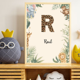 Safari Djungel Personlig Namn Monogram R Barnkamma Poster