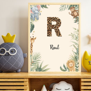 Safari Djungel Personlig Namn Monogram R Barnkamma Poster