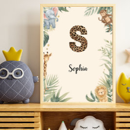 Safari Djungel Personlig Namn Monogram S Barnkamma Poster