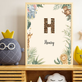 Safari Djungel Personlig Namnmonogram H Barnkammar Poster