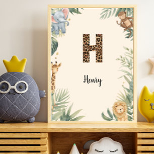 Safari Djungel Personlig Namnmonogram H Barnkammar Poster