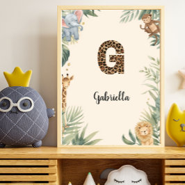 Safari Djungel Personligt Namn Monogram G Barnkamm Poster