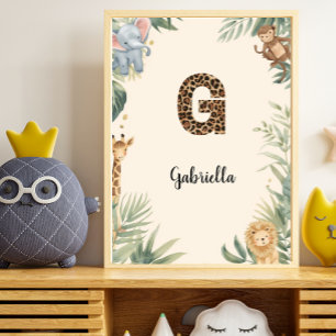 Safari Djungel Personligt Namn Monogram G Barnkamm Poster