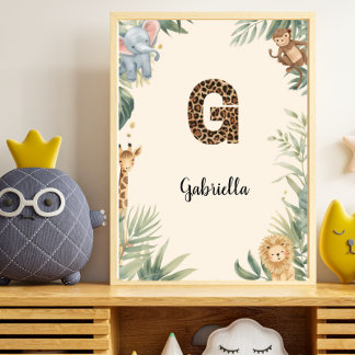 Safari Djungel Personligt Namn Monogram G Barnkamm Poster
