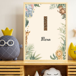 Safari Djungel Personligt Namn Monogram I Barnkamm Poster