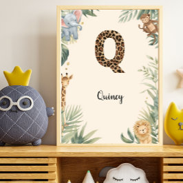 Safari Djungel Personligt Namn Monogram Q Barnkamm Poster