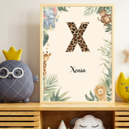 Safari Djungel Personligt Namn Monogram X Barnkamm Poster
