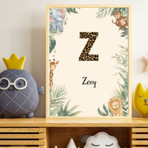 Safari Djungel Personligt Namn Monogram Z Barnkamm Poster