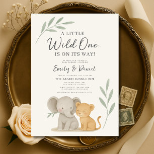 Safari Djungel Vilda Ett Par Babyshower Inbjudningar