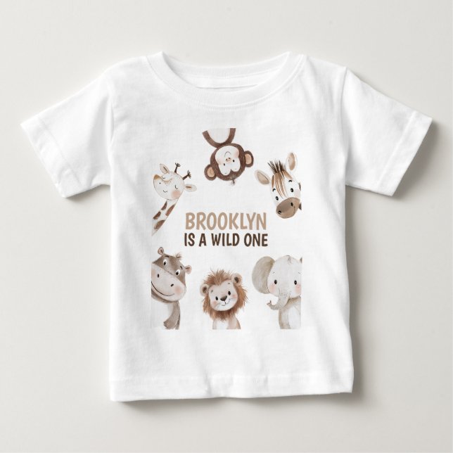 Safari-djur 1-års födelsedag t shirt (Framsida)