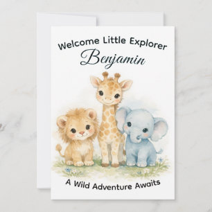 Safari Djur Baby Pojke Äventyr Shower Inbjudningar