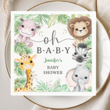 Safari-djur Baby Shower Åh Baby Tropisk Djungel