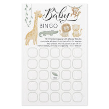 Safari-djur Baby Shower Baby Bingo Spelkort