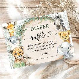 Safari Djur Baby Shower Blöja Lotteri Tilläggskort