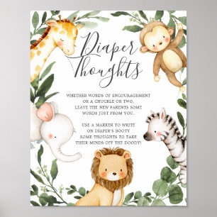 Safari Djur Baby Shower Blöja Tanke Skylt
