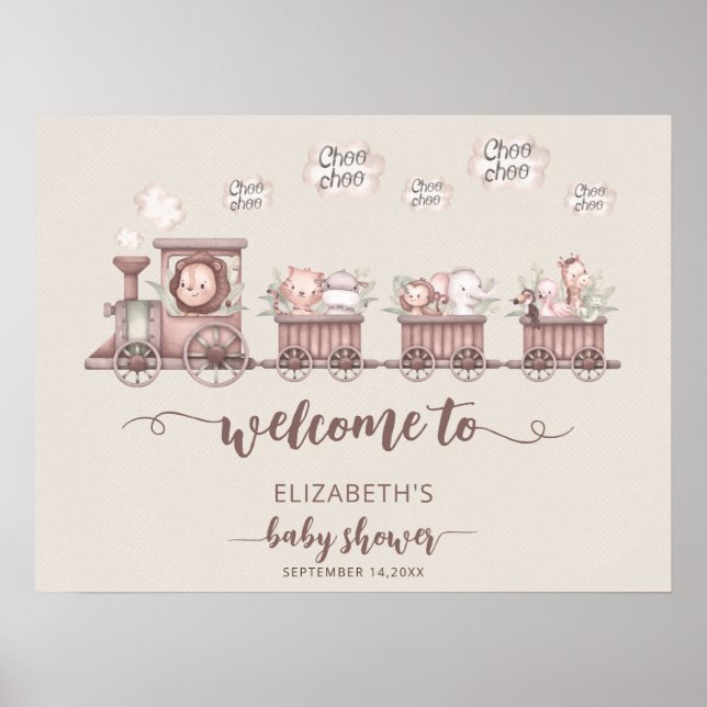 Safari Djur Baby Shower Boho Välkommen Poster (Framsidan)