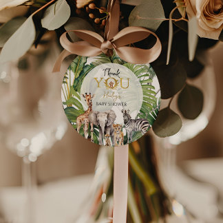 Safari-djur Baby Shower Favor Taggar Grön Guld Gåvor Etiketter