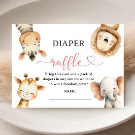 Safari Djur Baby Shower Flickor Blöja Lotteri Tilläggskort