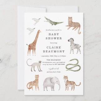 Safari Djur Baby Shower Inbjudan