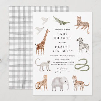 Safari Djur Baby Shower Inbjudan
