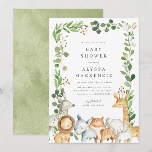 Safari Djur Baby Shower Inbjudan