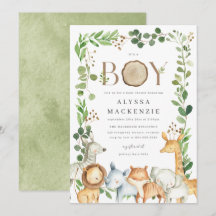 Safari Djur Baby Shower Inbjudan