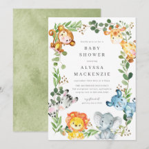 Safari Djur Baby Shower Inbjudan
