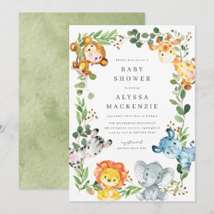Safari Djur Baby Shower Inbjudan