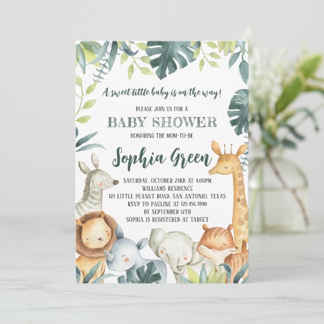 Safari Djur Baby Shower Inbjudan (Stående Fram)