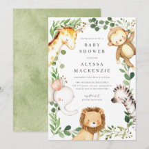 Safari Djur Baby Shower Inbjudan
