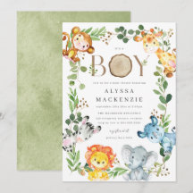 Safari Djur Baby Shower Inbjudan