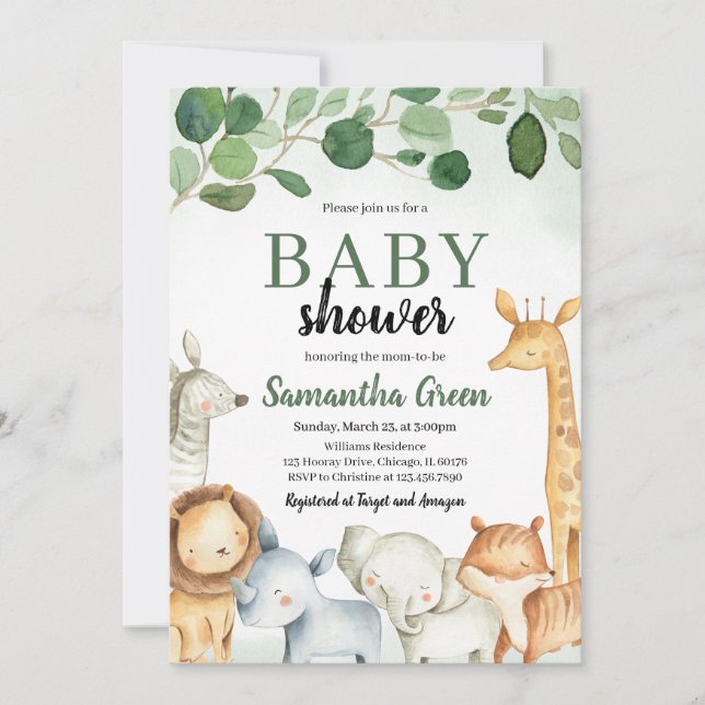 Safari Djur Baby Shower Inbjudningar (Framsida)