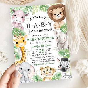 Safari Djur Baby Shower Könsneutral Djungel Inbjudningar