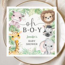 Safari-djur Baby Shower Oh Pojke Tropisk Djungel