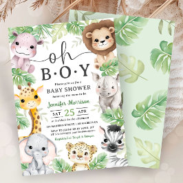 Safari Djur Baby Shower Pojke Tropisk Djungel Inbjudningar