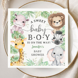 Safari Djur Baby Shower Pojke Tropisk Djungel Pappersservett