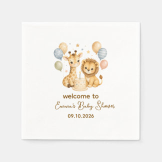 Safari Djur Baby Shower Servetter Söt Festdekorati