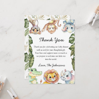 Safari Djur Baby Shower Tacksamhetskort