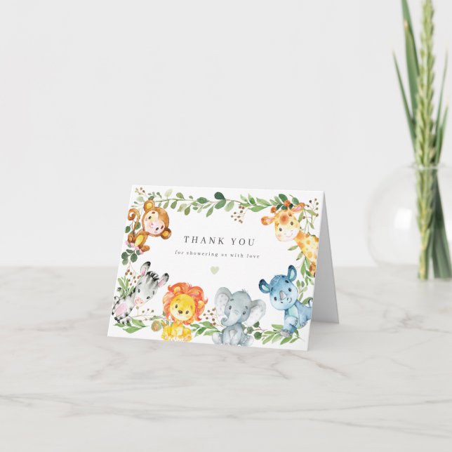 Safari Djur Baby Shower Tacksamhetskort Tack Kort (Framsida)