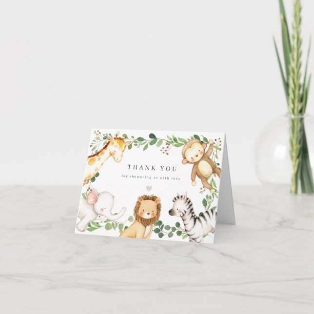 Safari Djur Baby Shower Tacksamhetskort Tack Kort (Framsida)